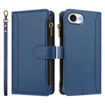 Magnetic Closure 9 Card Slots Zipper Leather Case with Hand Strap, For iPhone 17e / 16e, For iPhone 17 Pro Max, For iPhone 17 Pro, For iPhone 17, For iPhone Air, For iPhone 16 Pro Max, For iPhone 16 Pro, For iPhone 16 Plus