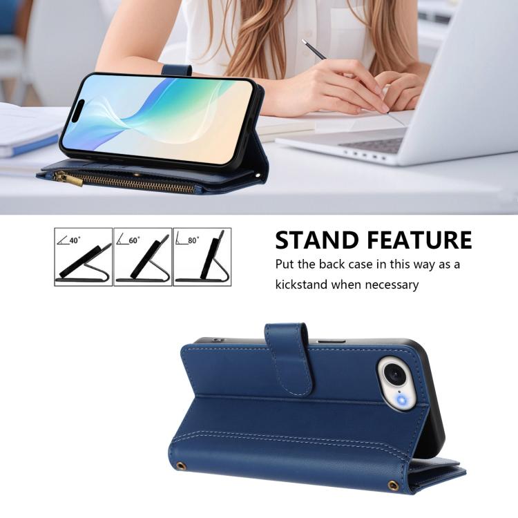 Magnetic Closure 9 Card Slots Zipper Leather Case with Hand Strap, For iPhone 17e / 16e, For iPhone 17 Pro Max, For iPhone 17 Pro, For iPhone 17, For iPhone Air, For iPhone 16 Pro Max, For iPhone 16 Pro, For iPhone 16 Plus