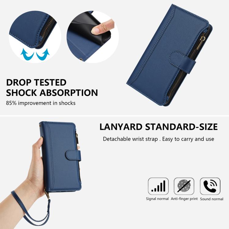 Magnetic Closure 9 Card Slots Zipper Leather Case with Hand Strap, For iPhone 17e / 16e, For iPhone 17 Pro Max, For iPhone 17 Pro, For iPhone 17, For iPhone Air, For iPhone 16 Pro Max, For iPhone 16 Pro, For iPhone 16 Plus