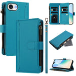Magnetic Closure 9 Card Slots Zipper Leather Case with Hand Strap, For iPhone 17e / 16e, For iPhone 17 Pro Max, For iPhone 17 Pro, For iPhone 17, For iPhone Air, For iPhone 16 Pro Max, For iPhone 16 Pro, For iPhone 16 Plus