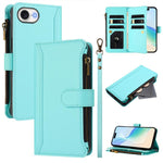 Magnetic Closure 9 Card Slots Zipper Leather Case with Hand Strap, For iPhone 17e / 16e, For iPhone 17 Pro Max, For iPhone 17 Pro, For iPhone 17, For iPhone Air, For iPhone 16 Pro Max, For iPhone 16 Pro, For iPhone 16 Plus