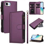 Magnetic Closure 9 Card Slots Zipper Leather Case with Hand Strap, For iPhone 17e / 16e, For iPhone 17 Pro Max, For iPhone 17 Pro, For iPhone 17, For iPhone Air, For iPhone 16 Pro Max, For iPhone 16 Pro, For iPhone 16 Plus