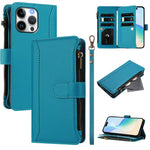 Magnetic Closure 9 Card Slots Zipper Leather Case with Hand Strap, For iPhone 17e / 16e, For iPhone 17 Pro Max, For iPhone 17 Pro, For iPhone 17, For iPhone Air, For iPhone 16 Pro Max, For iPhone 16 Pro, For iPhone 16 Plus