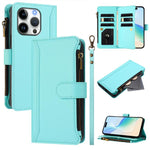 Magnetic Closure 9 Card Slots Zipper Leather Case with Hand Strap, For iPhone 17e / 16e, For iPhone 17 Pro Max, For iPhone 17 Pro, For iPhone 17, For iPhone Air, For iPhone 16 Pro Max, For iPhone 16 Pro, For iPhone 16 Plus