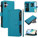 Magnetic Closure 9 Card Slots Zipper Leather Case with Hand Strap, For iPhone 17e / 16e, For iPhone 17 Pro Max, For iPhone 17 Pro, For iPhone 17, For iPhone Air, For iPhone 16 Pro Max, For iPhone 16 Pro, For iPhone 16 Plus