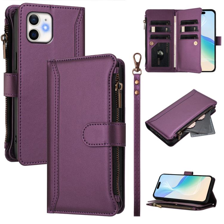 Capa de Telemóvel em Pele com Fecho Magnético, 9 Slots para Cartões e Zíper com Alça de Mão, Para iPhone 11 Pro Max, Para iPhone 11, Para iPhone 11 Pro, Para iPhone XS / X, Para iPhone XR, Para iPhone XS Max, Para iPhone 8 Plus / 7 Plus