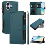 Magnetic Closure 9 Card Slots Zipper Leather Case with Hand Strap, For iPhone 17e / 16e, For iPhone 17 Pro Max, For iPhone 17 Pro, For iPhone 17, For iPhone Air, For iPhone 16 Pro Max, For iPhone 16 Pro, For iPhone 16 Plus