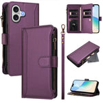 Magnetic Closure 9 Card Slots Zipper Leather Case with Hand Strap, For iPhone 17e / 16e, For iPhone 17 Pro Max, For iPhone 17 Pro, For iPhone 17, For iPhone Air, For iPhone 16 Pro Max, For iPhone 16 Pro, For iPhone 16 Plus