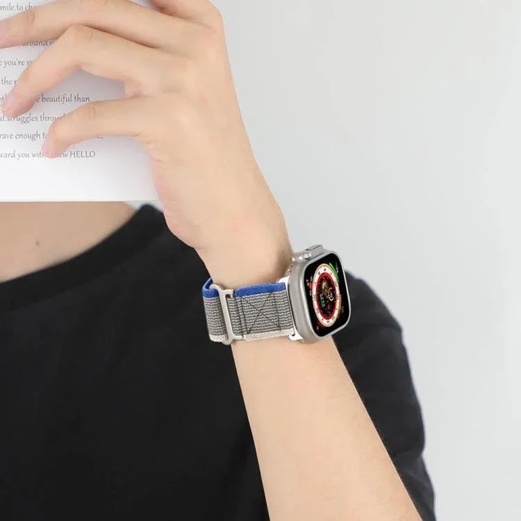 Correia de Relógio em Nylon Trançado com Fivela Metálica de Dupla Secção xDfind, Para Apple Watch 46mm / 49mm / 45mm / 44mm, Para Apple Watch 42mm / 41mm / 40mm / 38mm