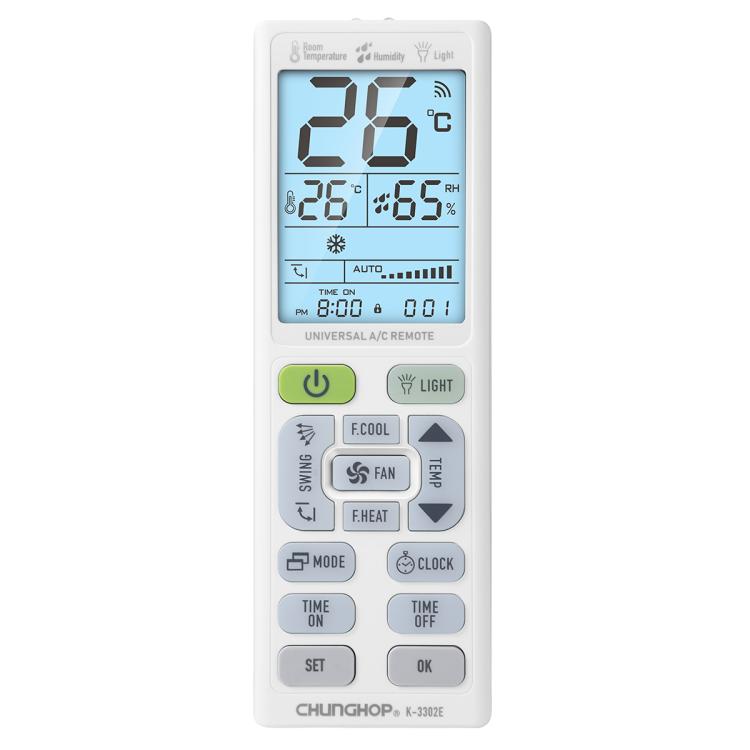 Comando Universal para Ar Condicionado CHUNGHOP K-3302E com Lanterna e Retroiluminação LCD, K-3302E