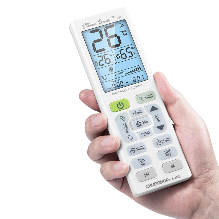 Comando Universal para Ar Condicionado CHUNGHOP K-3302E com Lanterna e Retroiluminação LCD, K-3302E
