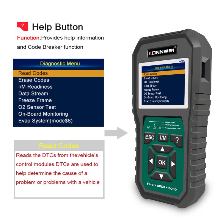 KONNWEI KW470 2.8 inch Color Screen Car OBD2 Fault Diagnostic Scan Tool for Ford, KW470