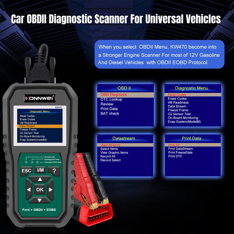 KONNWEI KW470 2.8 inch Color Screen Car OBD2 Fault Diagnostic Scan Tool for Ford, KW470