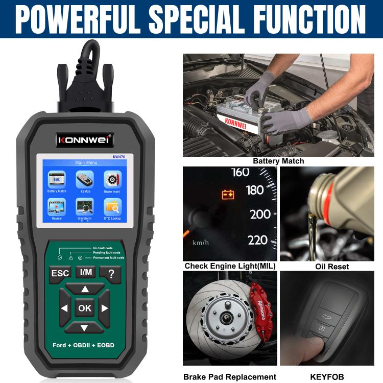 KONNWEI KW470 2.8 inch Color Screen Car OBD2 Fault Diagnostic Scan Tool for Ford, KW470