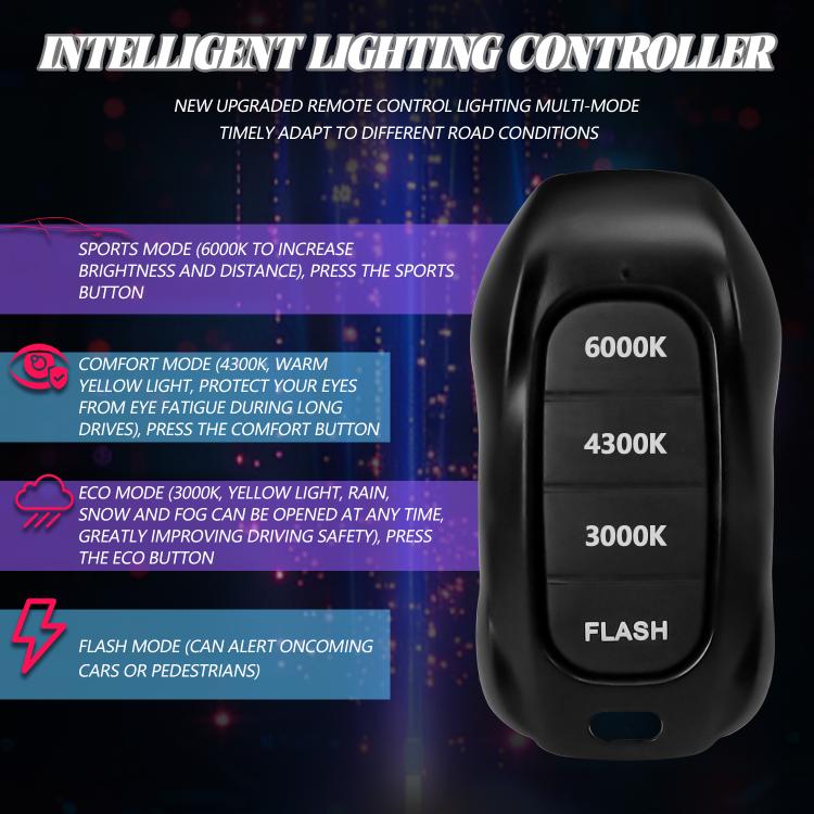 2pcs/Pack 60W 8000LM 6000K Three Color Remote Control Car LED Headlight Bulb, 9005, 9006, H1, H4, H7, H11