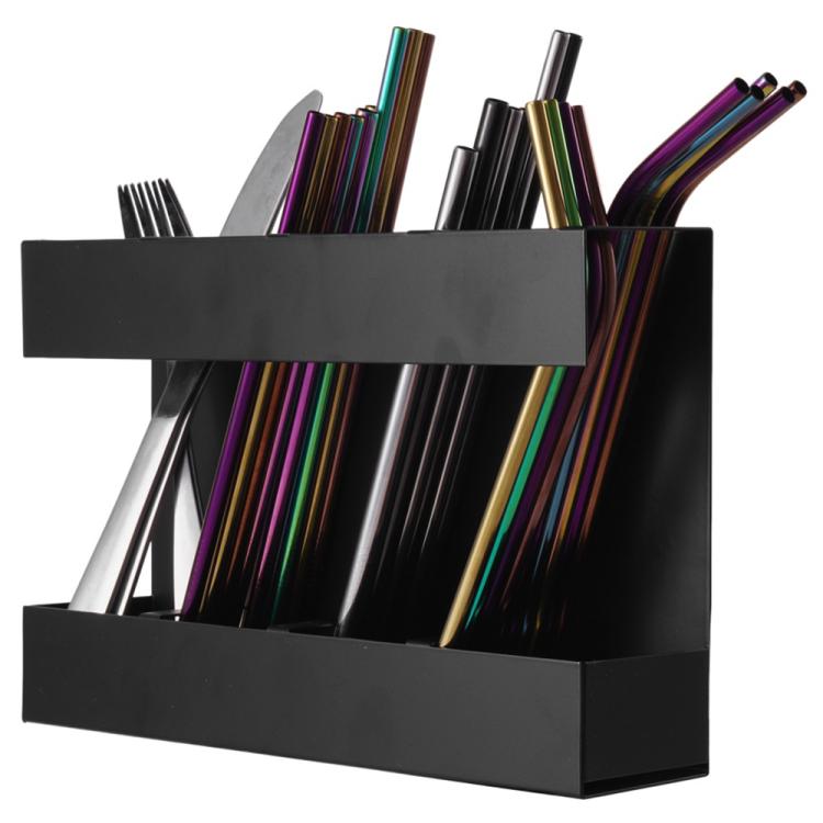 Organizador de Talheres de Metal com Quatro Divisórias para Palhinhas, Suporte de Armazenamento para Cozinha com 12 Folhas Magnéticas Macias