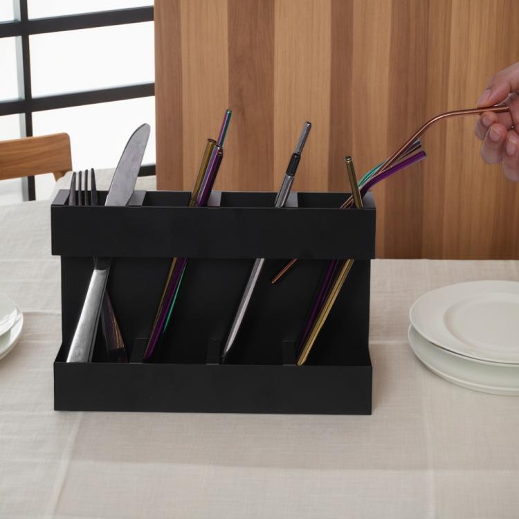 Organizador de Talheres de Metal com Quatro Divisórias para Palhinhas, Suporte de Armazenamento para Cozinha com 12 Folhas Magnéticas Macias