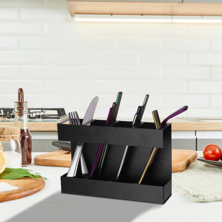 Organizador de Talheres de Metal com Quatro Divisórias para Palhinhas, Suporte de Armazenamento para Cozinha com 12 Folhas Magnéticas Macias