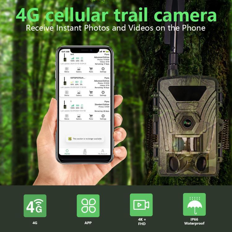 Câmara de Caça com Detecção de Movimento Infravermelha de Visão Noturna 4K HD Versão EU 4G PR802G