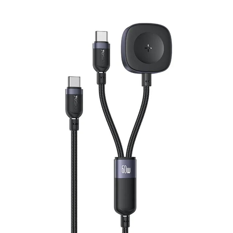 Cabo de Carregamento 2 em 1 Yesido CA136C 60W USB-C / Tipo-C para Tipo-C & iWatch, CA136C