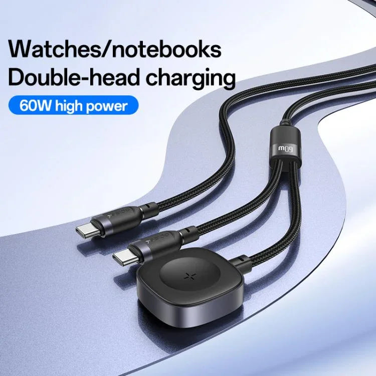 Cabo de Carregamento 2 em 1 Yesido CA136C 60W USB-C / Tipo-C para Tipo-C & iWatch, CA136C