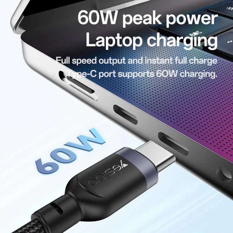 Cabo de Carregamento 2 em 1 Yesido CA136C 60W USB-C / Tipo-C para Tipo-C & iWatch, CA136C