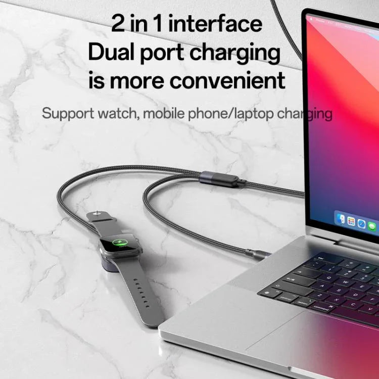 Cabo de Carregamento 2 em 1 Yesido CA136C 60W USB-C / Tipo-C para Tipo-C & iWatch, CA136C