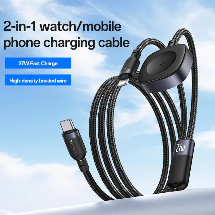 Cabo de Carregamento 2 em 1 Yesido CA136L 27W USB-C / Tipo-C para 8 Pinos & iWatch, CA136L