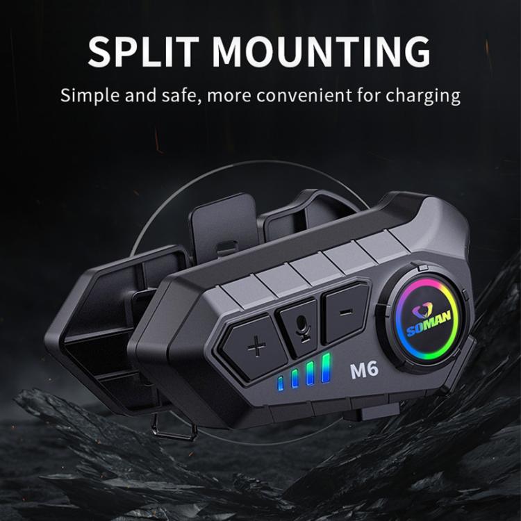Auricular Bluetooth Estéreo com Microfone para Capacete de Motociclo SOMAN, M6-Microfone Rígido, M6-Microfone Suave
