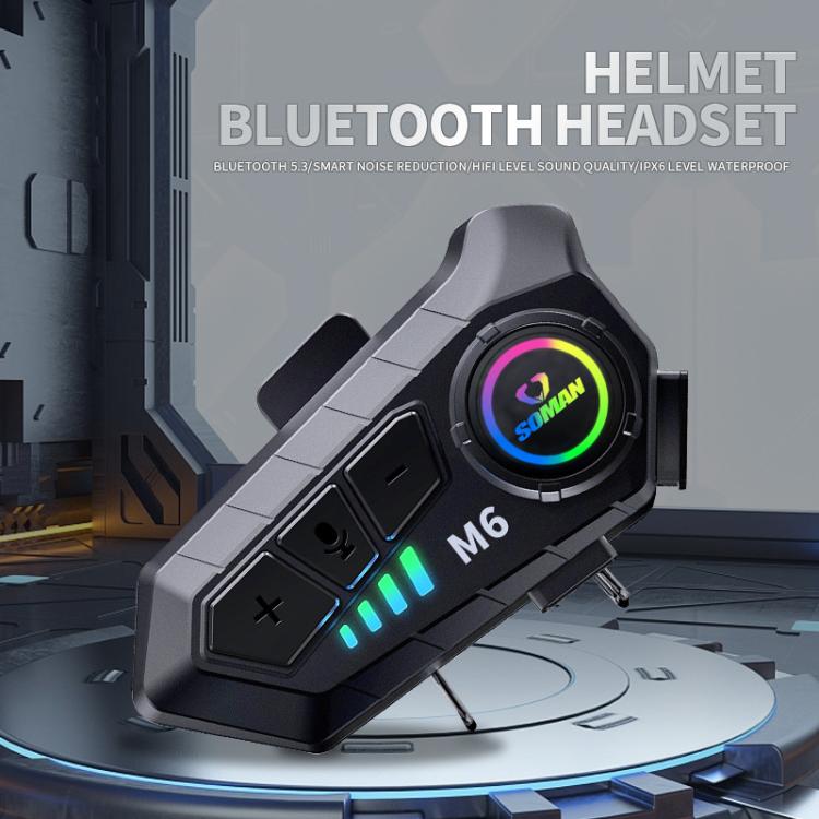 Auricular Bluetooth Estéreo com Microfone para Capacete de Motociclo SOMAN, M6-Microfone Rígido, M6-Microfone Suave