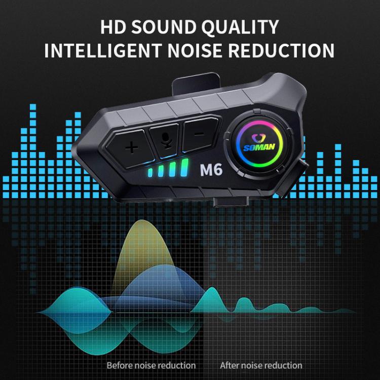 Auricular Bluetooth Estéreo com Microfone para Capacete de Motociclo SOMAN, M6-Microfone Rígido, M6-Microfone Suave