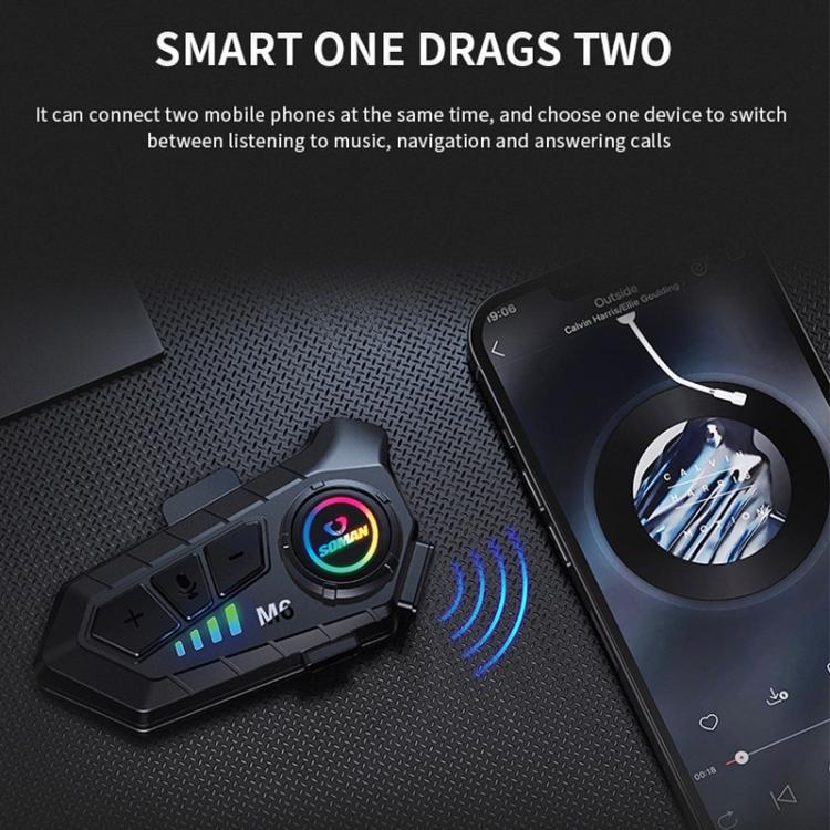 Auricular Bluetooth Estéreo com Microfone para Capacete de Motociclo SOMAN, M6-Microfone Rígido, M6-Microfone Suave