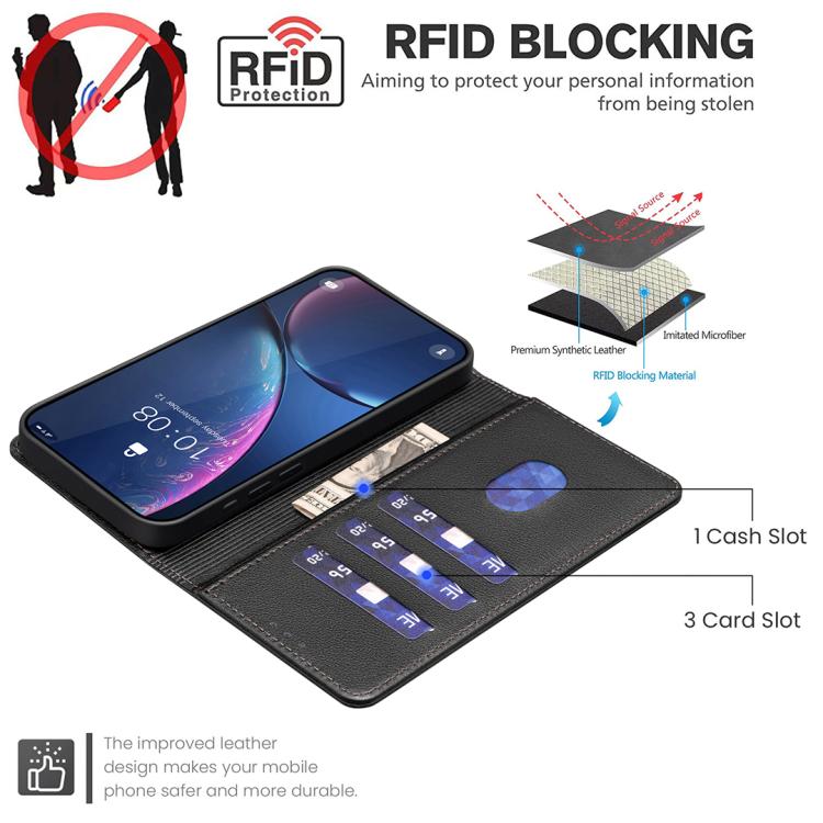 Capa de telemóvel em pele com textura de lichia e proteção anti-roubo RFID, para iPhone 17 Pro Max, para iPhone 17 Pro, para iPhone 17, para iPhone Air