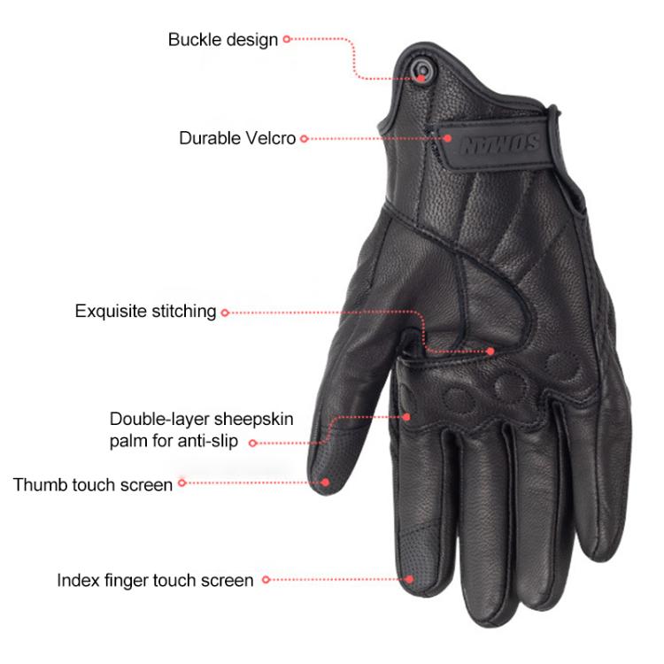 Luvas de Motociclismo SOMAN MG-24 em Pele de Carneiro Luvas Retro com Ecrã Tátil para Condução Fora de Estrada, M, L, XL, XXL