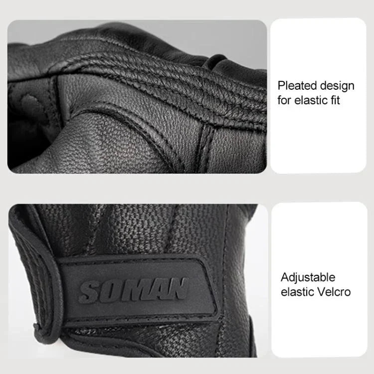 Luvas de Motociclismo SOMAN MG-24 em Pele de Carneiro Luvas Retro com Ecrã Tátil para Condução Fora de Estrada, M, L, XL, XXL