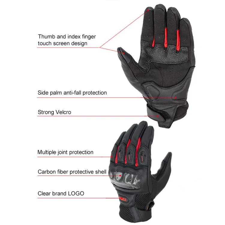 Luvas de Motociclismo SOMAN MG21 em Pele de Carneiro Fibra de Carbono Luvas Antiderrapantes para Condução Fora de Estrada, M, L, XL, XXL