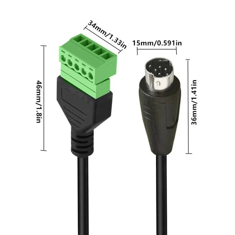Cabo Adaptador Tipo Plugável S-Video 8 Pinos Macho para 5 Pinos Fêmea com Parafuso e Terminais Blindados, 0,3m