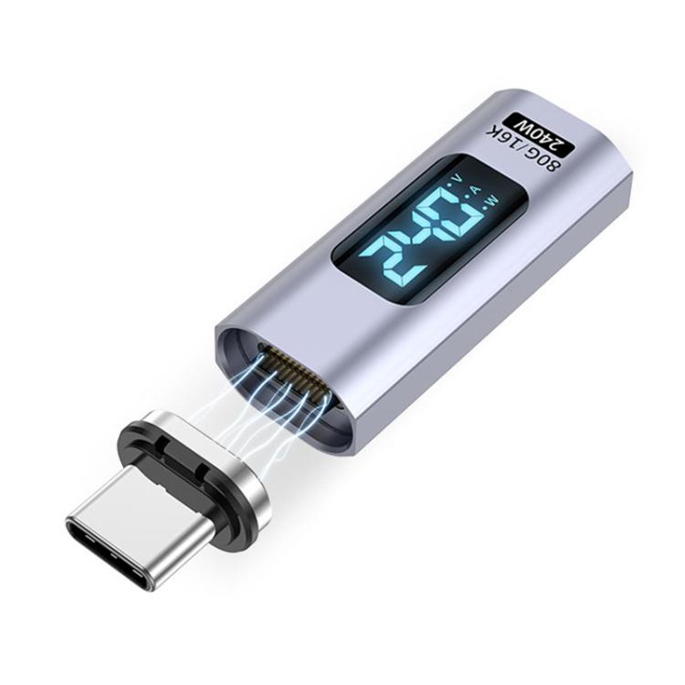 Adaptador magnético de sucção digital PD240W 80Gbps 60K macho Tipo-C para fêmea, cabeça reta, cabeça em cotovelo
