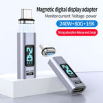 Adaptador magnético de sucção digital PD240W 80Gbps 60K macho Tipo-C para fêmea, cabeça reta, cabeça em cotovelo