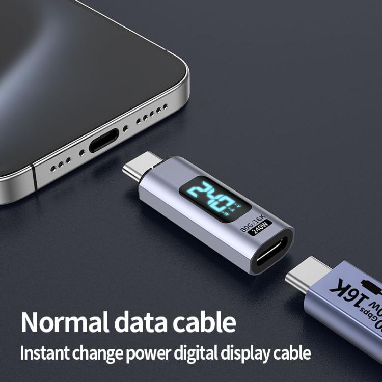 Adaptador magnético de sucção digital PD240W 80Gbps 60K macho Tipo-C para fêmea, cabeça reta, cabeça em cotovelo