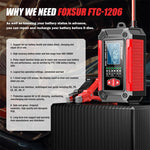 FOXSUR FTC-1206 2 in 1 12V Charging Tester Integrated Machine Car Motorcycle Battery Charger Tester, EU Plug, US Plug, UK Plug, AU Plug