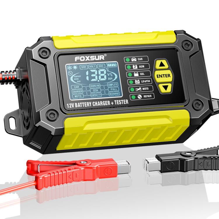 FOXSUR FTC-1206 2 in 1 12V Charging Tester Integrated Machine Car Motorcycle Battery Charger Tester, EU Plug, US Plug, UK Plug, AU Plug