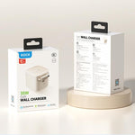 Carregador de Parede GaN PD35W Type-C Porta Única ROCK T90 com Cabo Retrátil Type-C, Ficha UK, Ficha UE