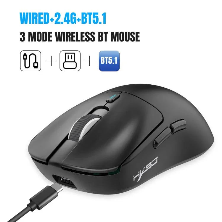 Rato Gaming Leve HXSJ T68 3 Modos com Fios 2.4G BT5.1 Sem Fios, T68