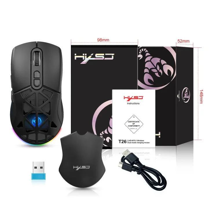 Rato Sem Fios Recarregável HXSJ T26 Modos Duplos 2.4G BT5.1, T26