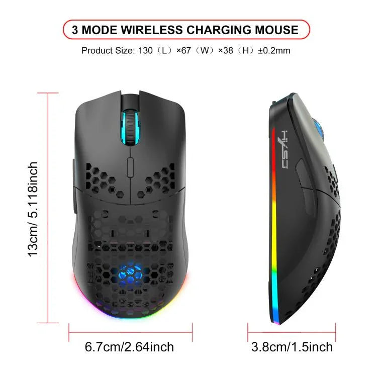 Rato Recarregável RGB Sem Fios HXSJ T66 3 Modos com Fios 2.4G BT5.3, T66