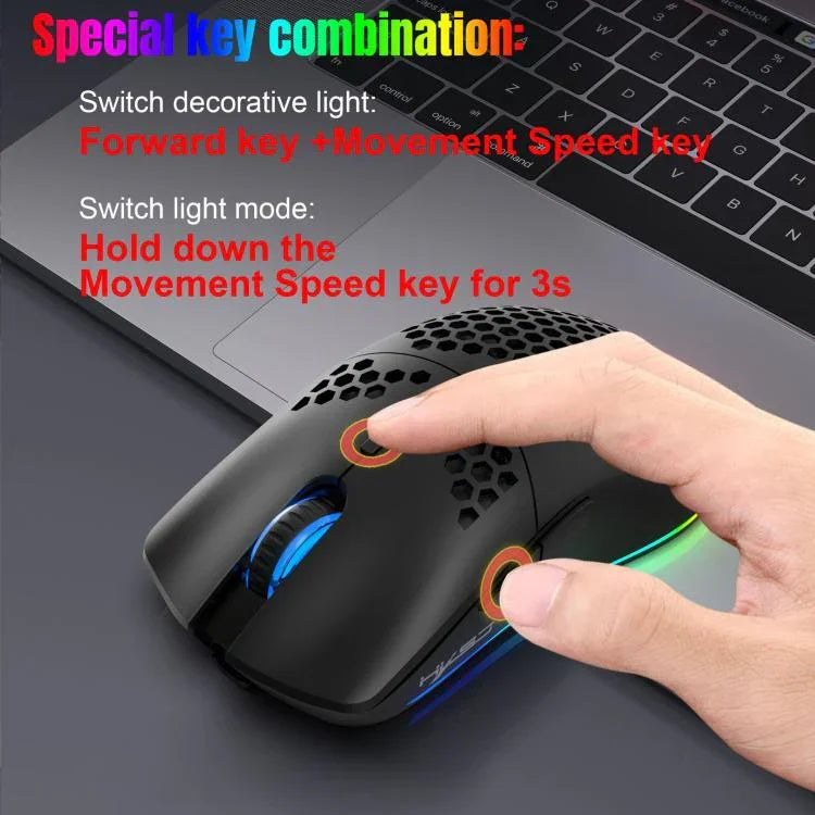 Rato Recarregável RGB Sem Fios HXSJ T66 3 Modos com Fios 2.4G BT5.3, T66