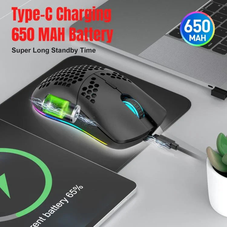 Rato Recarregável RGB Sem Fios HXSJ T66 3 Modos com Fios 2.4G BT5.3, T66