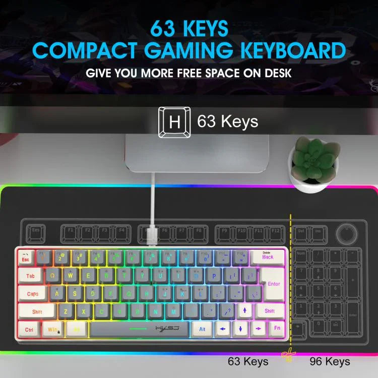 Teclado de Membrana com Retroiluminação RGB e Combinação de Cores HXSJ V400 Com Fios 63 Teclas, Comprimento do Cabo: 1,7m, V400 Bege + Cinzento, V400 Cinzento + Bege, V400 Bege + Cinzento + Laranja, V400 Cinzento + Bege + Laranja