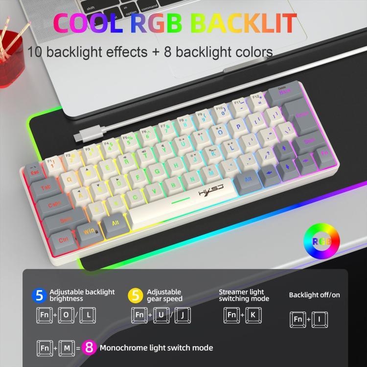 Teclado de Membrana com Retroiluminação RGB e Combinação de Cores HXSJ V400 Com Fios 63 Teclas, Comprimento do Cabo: 1,7m, V400 Bege + Cinzento, V400 Cinzento + Bege, V400 Bege + Cinzento + Laranja, V400 Cinzento + Bege + Laranja